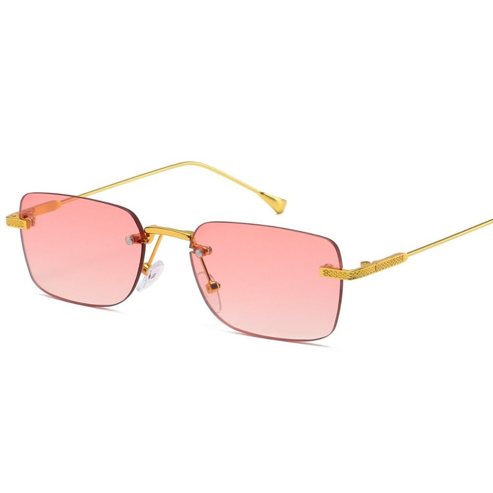 Men Women Sunglasses Pink Lens Rimless Luxury Retro Shades Gold Metal Lentes New